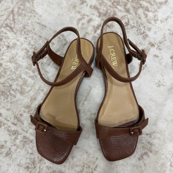 J.Crew Sandals Womens Size 6 Ankle Strap Square Toe Buckle Low Heel Strappy - Picture 2 of 8